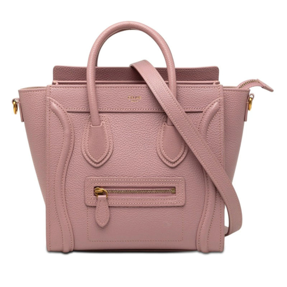 Celine Luggage Tote Shopper 2way Shoulder Bag Pink Leather